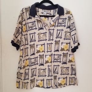 Vintage Tropical, Hawaiian style Golf Polo Shirt, XL